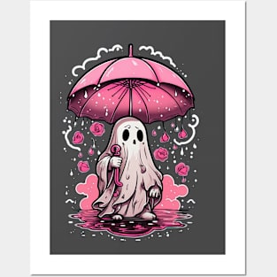 Sad Kawaii Ghost Under An Umbrella Posters and Art